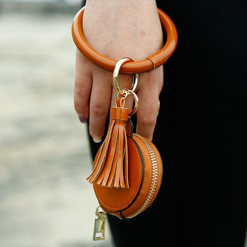 

Multifunctional Bracelet for women Earphone Bag Makeup Mirror Keychain Colourful Leather New Fashion Trend Small Jewelry Bag