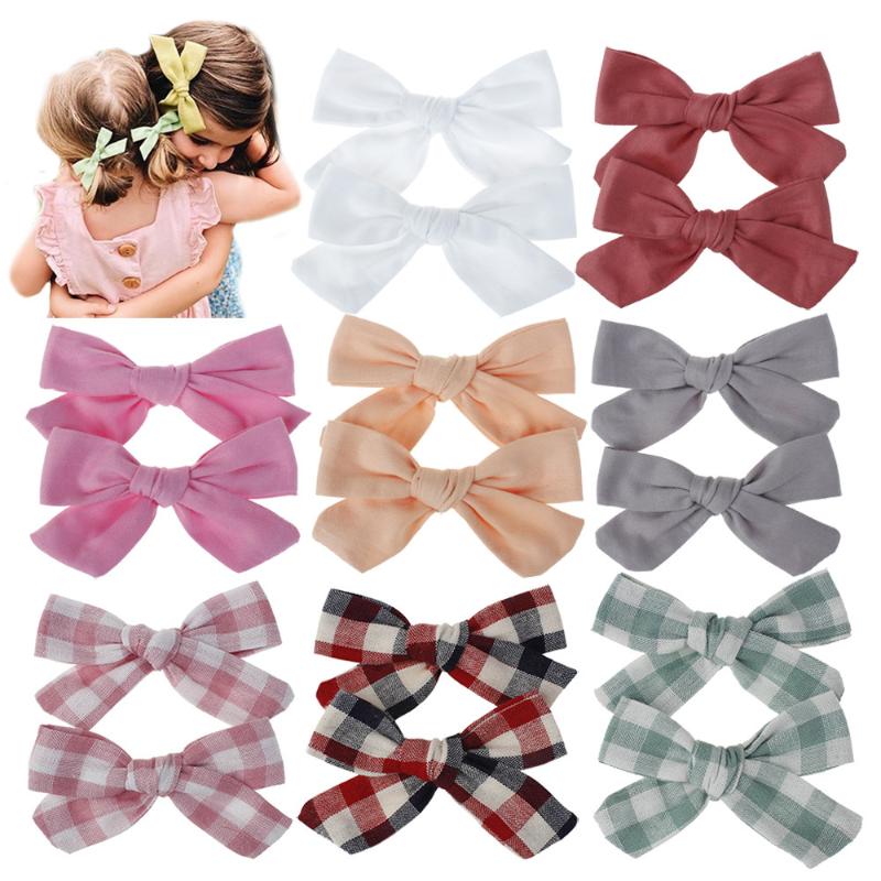 

Children's hairpin hairpin 1 pair/card Europe and the United States 2020 new plaid printed solid color bow hair accessories