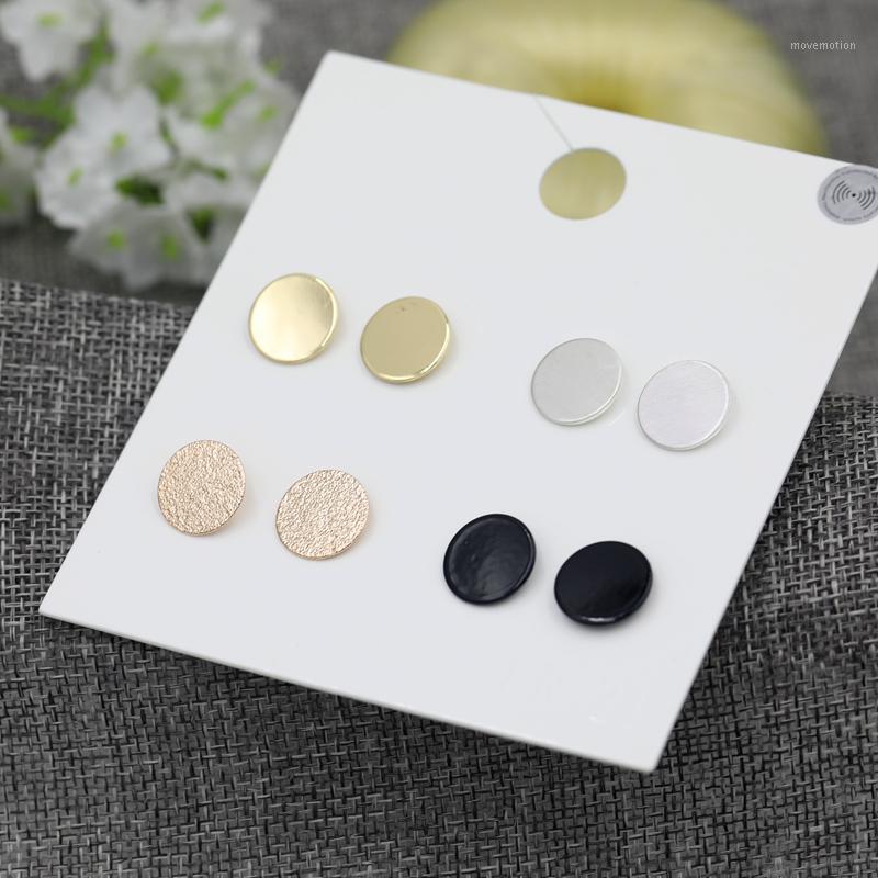 

Fashion 4Pairs/Set Round Stud Earrings Set Accessories for Women Black.Rose Gold.Gold Silver Color Mix Circle Studs Earring Sets1