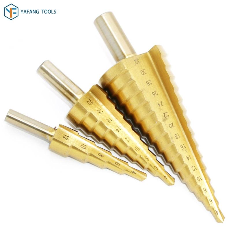 

4-12mm 4-20mm 4-32mm Titanium Coated Pagoda Shape Step Drill Bit HSS Triangle Shank Hole Cutter Cone Drill Bit
