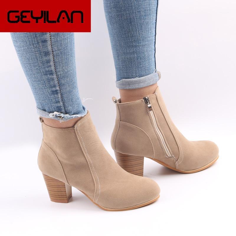 

Hot Autumn Winter Women Boots Solid European Ladies shoes boots Suede Leather ankle with thick scrub size 35-411, Khaki