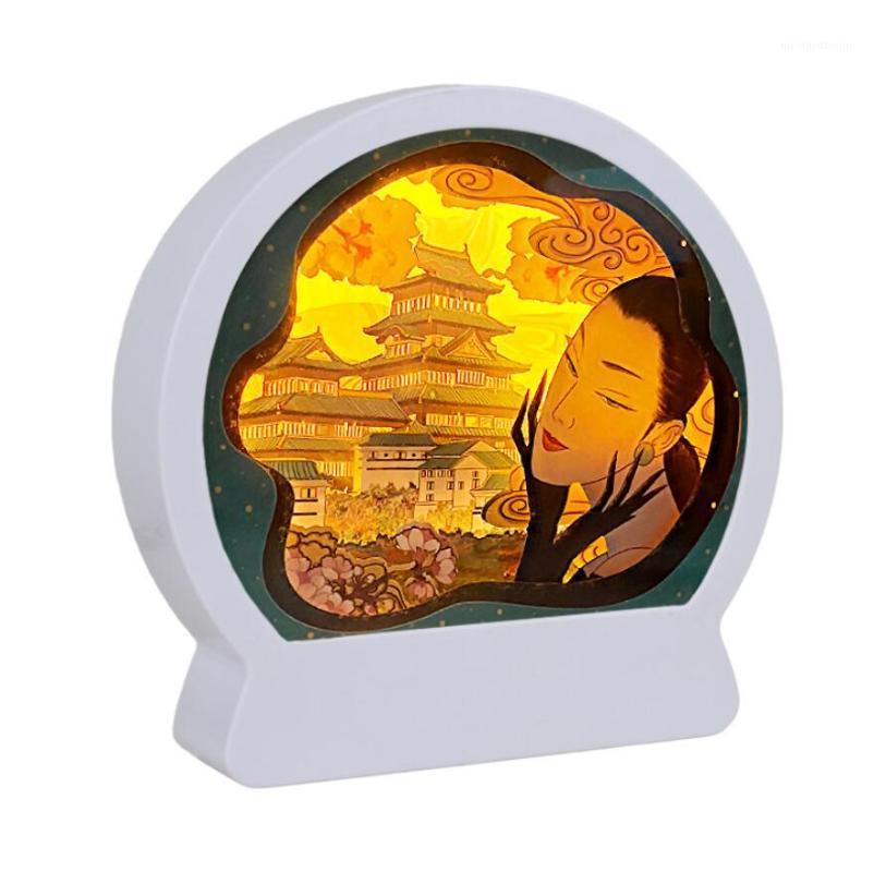 

USB Ancient style 3D Paper carving Desk lamp Night light Frame Shadow For Home Office Wedding Decorate Birthday Favor Gift1