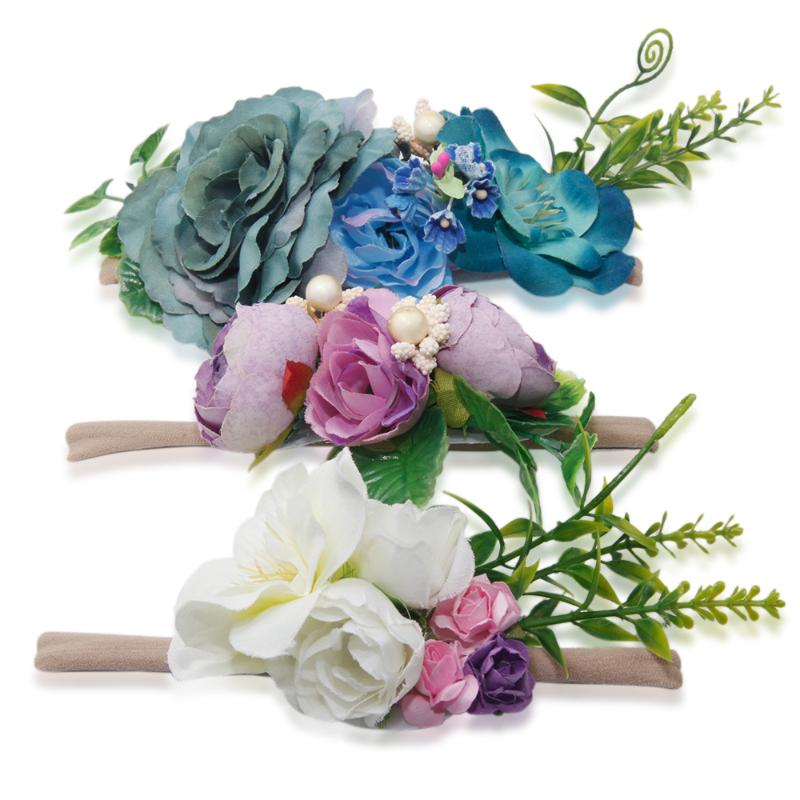 

New 3pcs/lot DIY Fabric Flower Nylon Headband Baby Kids Photography Props Girls Floral Elastic Hair Bands Hair Accessories