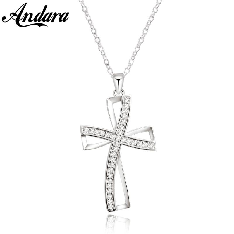 

New 925 Silver Necklace Cross CZ Pendant Necklace Female Wedding Party Clavicle Chain Romantic Valentine'S Day Jewelry