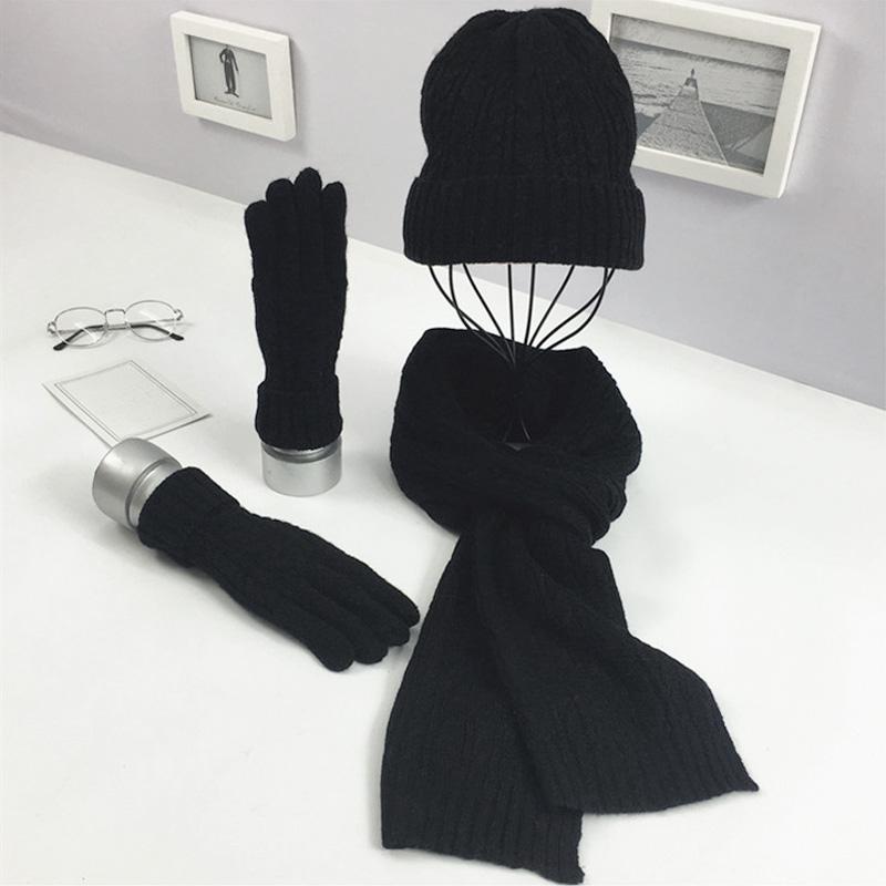 

Winter Knitted Hats for Women's Hat Scarf Glove Set 3 Piece Sets Fashion Twist stripes Cap Gorros Bonnet Wool Beanie Skullies