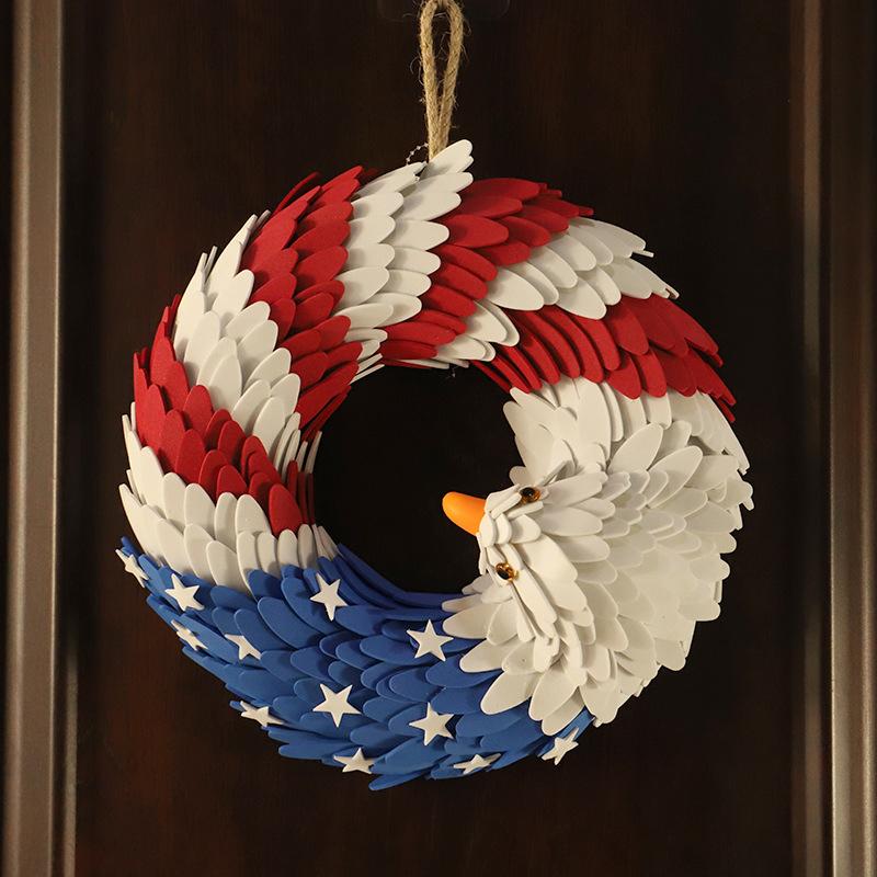 

American Eagle Wreaths Handcrafted Glory Patriotic Flag Wreath Garlands for Front Door Window Yard Party Mall Store Decoration, As picture