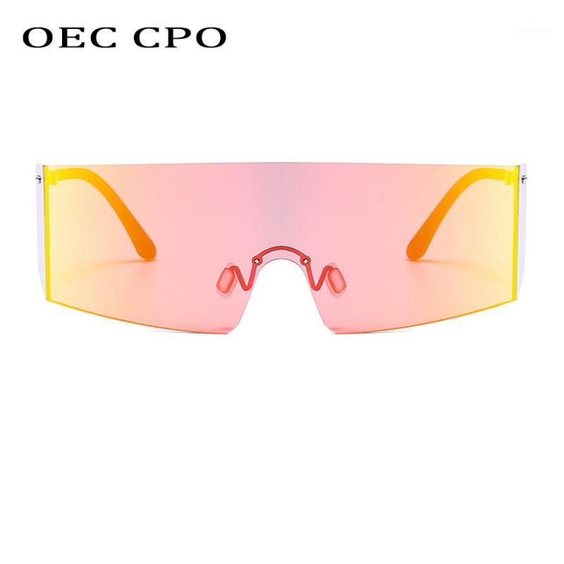 

Sunglasses OEC CPO Fashion Rimless Women Men Big Flat Top Glasses Oversized Female Mirror Goggle UV400 O5961