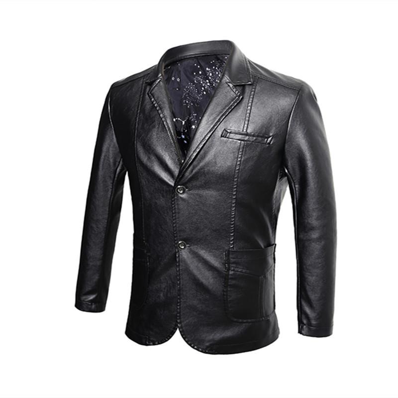 

Fashion Casual Men's Leather Jacket Spring and Autumn Slim Pu Waterproof Waterproof Black Wine Red Large Size 6XL Warm Jacket