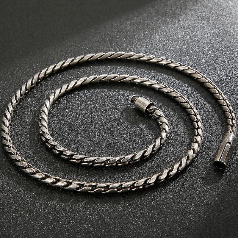 

Hiphop 5MM Mens Necklace Chain Vintage Old Silver Color Stainless Steel Jewelry 26" Neck Link Chains for Men Boys Male