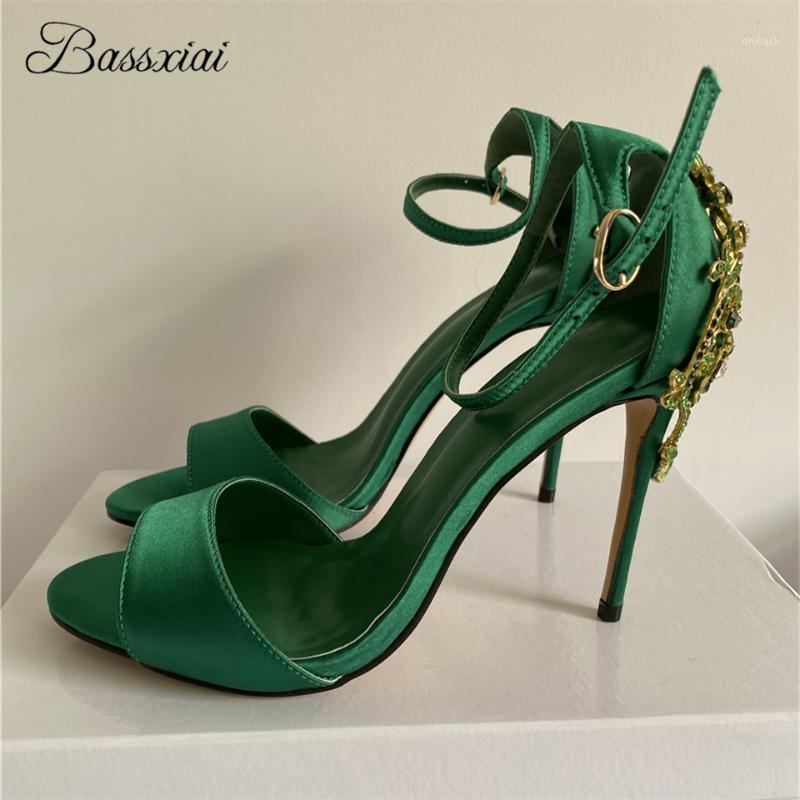 

Luxury Satin One-Strap Sandals Women Summer 10cm Thin High Heels With Crystal Metal Decor Cover Heels Sandalias De Mujer1, Pink