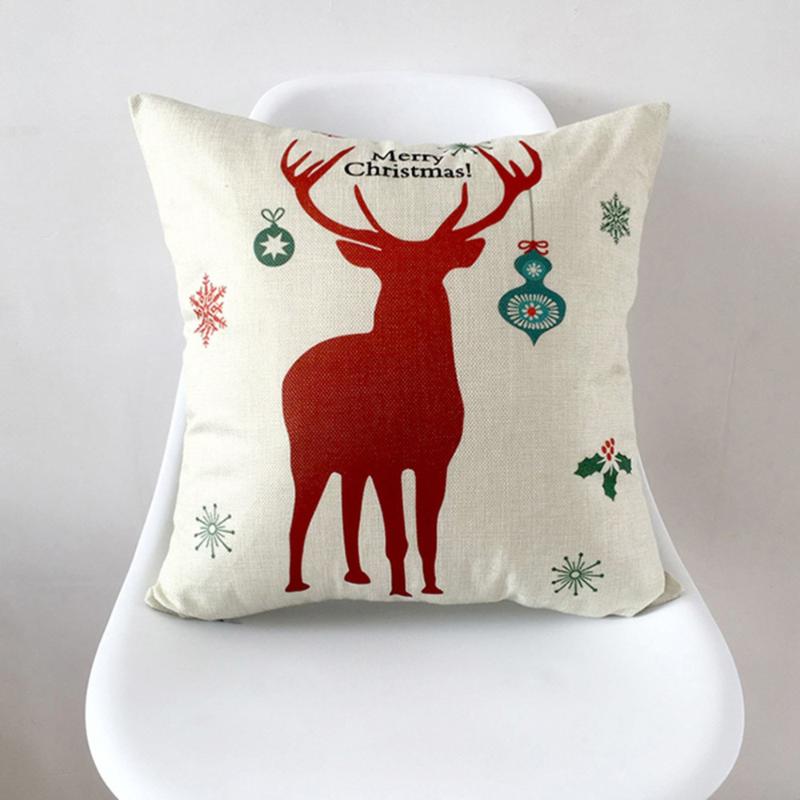 

Christmas Theme Throw Pillow Cover Decorative Linen Pillow Case Pillowslip for Home Sofa Bed Chair (C), As shown