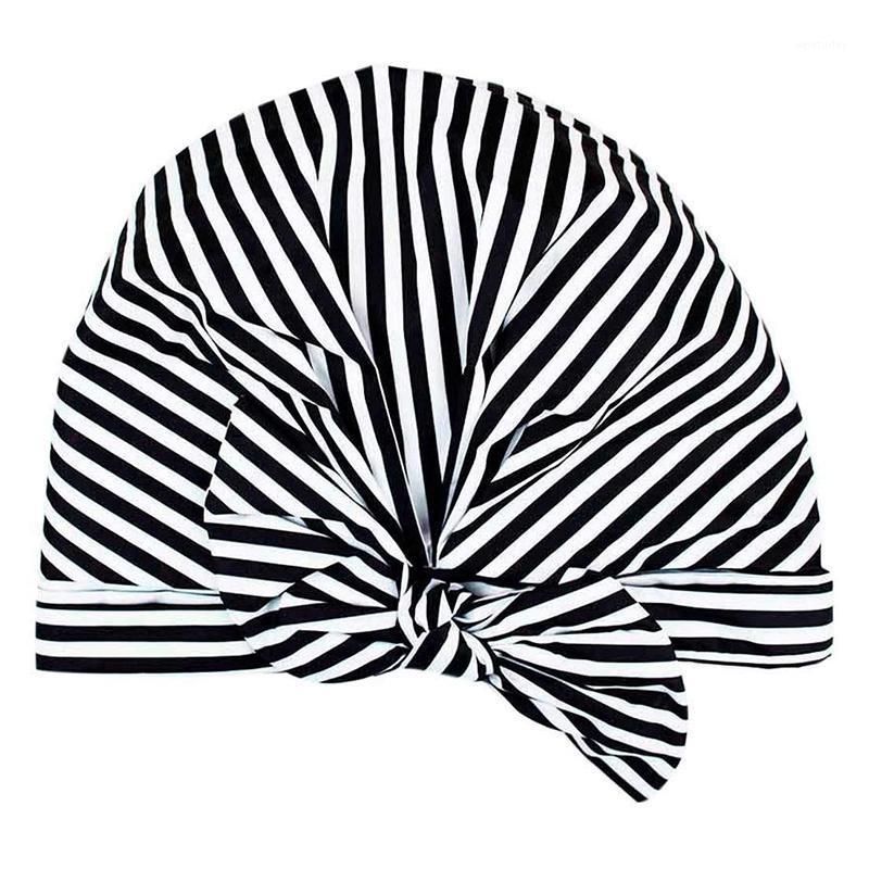 

Botique-Luxury Shower Cap for Women - Waterproof and Mold Resistant, Reusable Shower Caps (Black and White Stripe)1