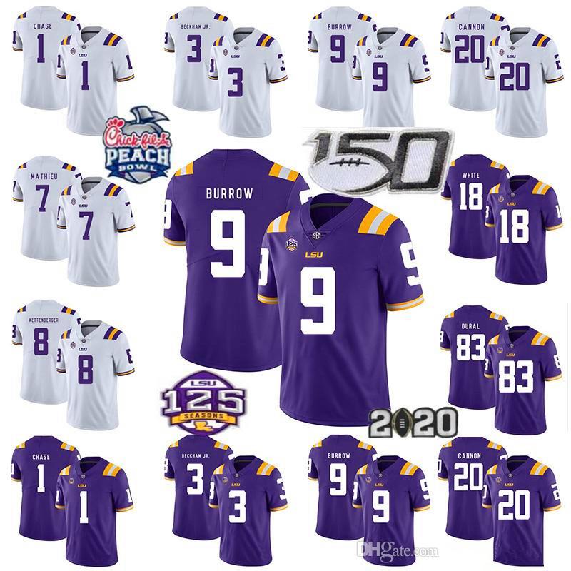 

9 Joe Burrow Burreaux 2020 LSU TigersChampions Football Jersey Ja'Marr Grant Delpit Odell Beckham Jr. Chase Tyrann Mathieu Billy Cannon, Shown