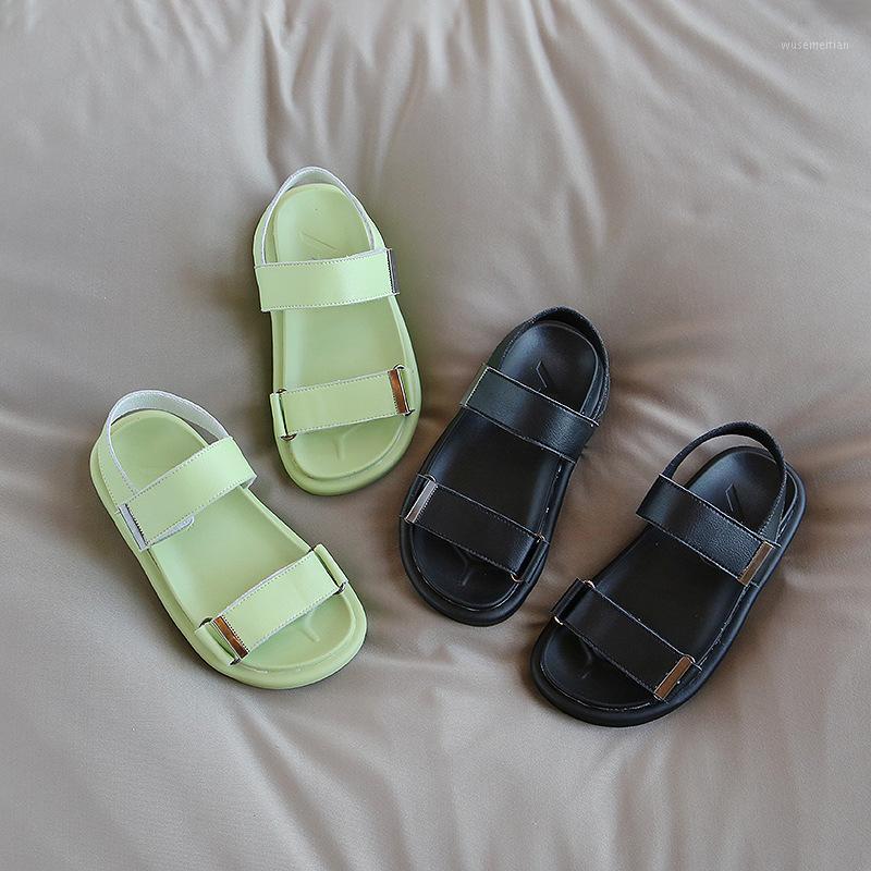 

Boys sandals 2020 new medium and large children boys and girl's genuine leather shoes children soft bottom non-slip1, Black