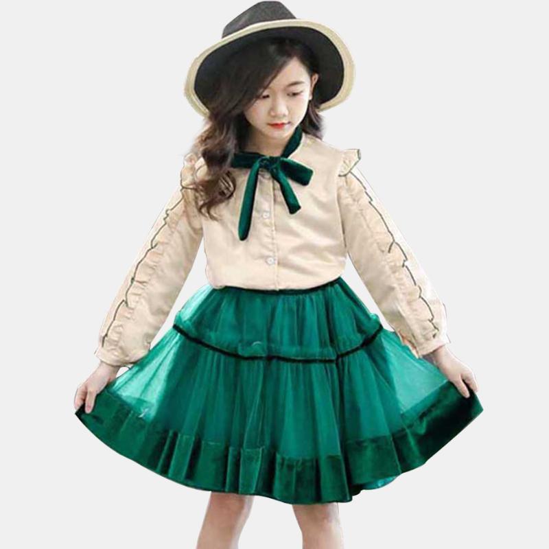 

Spring Girls Clothes Ruffle Blouse + Skirt 2 Pcs Suit For Girls Casual Sets Novelty Fall Clothes For 6 8 10 12 141, As picture