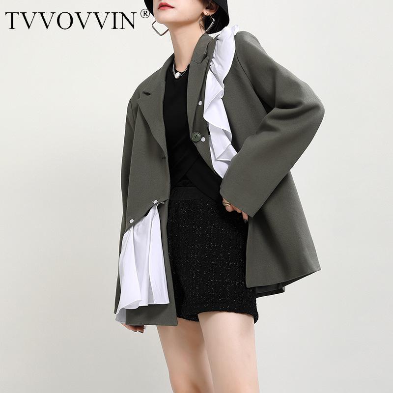 

TVVOVVIN Single Women Blazer Button Long Sleeve Ladies Blazer Coat Ruffles Stitching Women' Suit Jacket Fashion Suit 5IK, Green