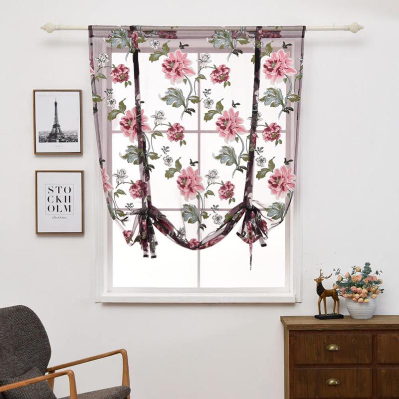 

Flowers Type Curtains Room Darkening Short Tie-up Kitchen Shade Color for Living Room Bedroom Kitchen Curtains, Orange