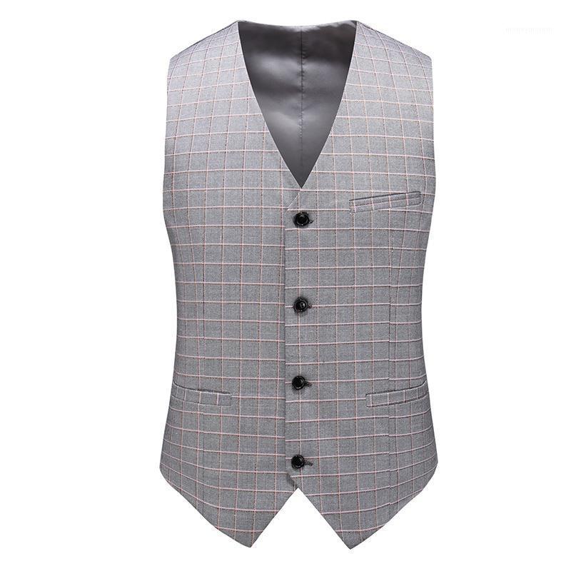 

Men Plaid Suit Vest Single Breasted V-neck Collar Casual Waistcoat Korean Style Slim Fit Wedding vest for men Plus Size 6XL-M1