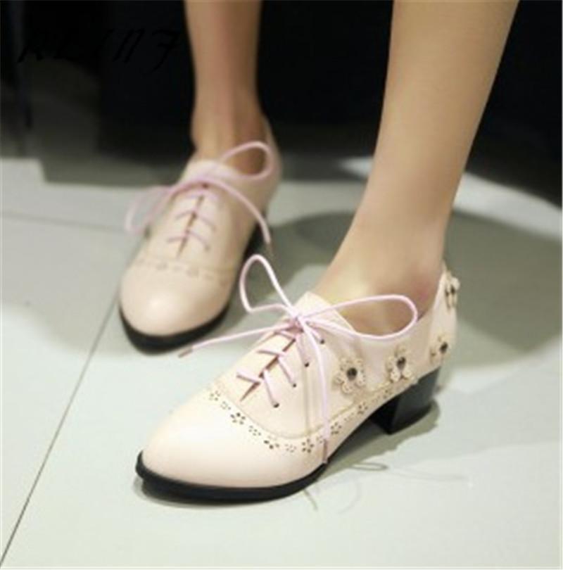 

RLINF Fashion Vintage Single Shoes Black Pink Purple Lace Flowers Shoes SIZE 31-47, Beige