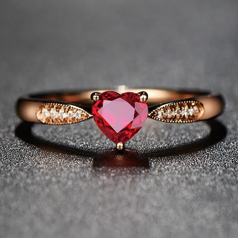 

Luxury 925 Solid Sterling Silver Heart Ruby Gemstone Wedding Engagement Cocktail Rose Gold Ring Fine Jewelry Gift Wholesale