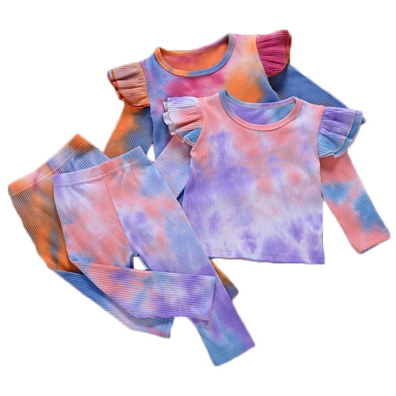 

2021 New Toddler Infant Kids Baby Girl Tie Dye Clothes Sets Child Autumn Long Sleeve Tops Pants Outfits Girls Clothing 2pcs Set Fdm5, H1261red