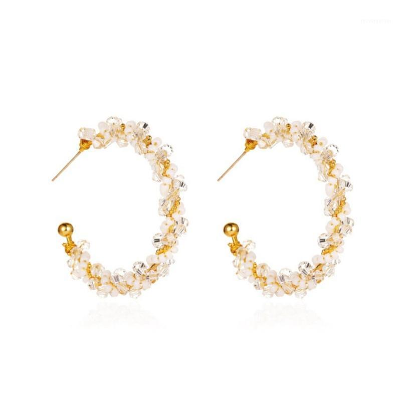 

Crystal Bead String Twist Big Circle Hoop Earrings French Metal Winding C-shaped Hoops Girl Jewelry for Women1