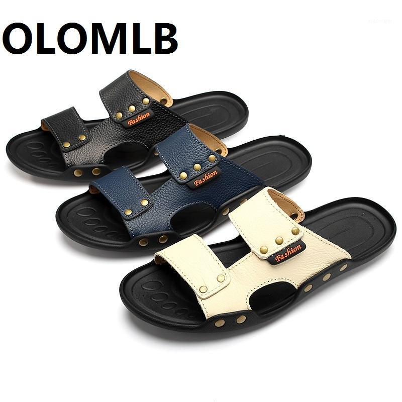 

NEW Genuine Leather Sandals Mens Outdoor Slippers Summer Anti-slippery Casual Flip Flops Beach Male Men Sandals1, Black