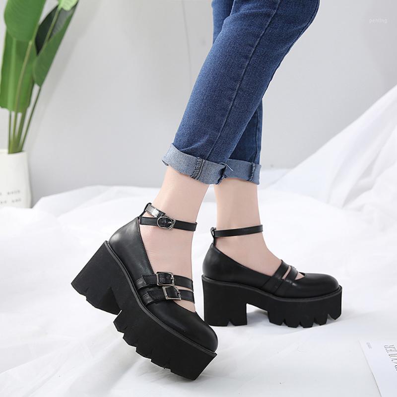 

Womens Pump Gothic Shoes 2020 Ankle Strap High Chunky Heels Platform Punk Creepers Shoes Female Fashion Buckle Comfortable pumps1, Black