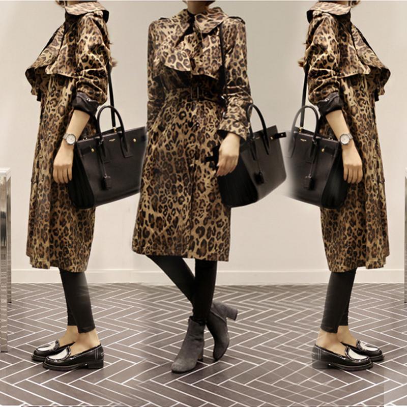 

Long Trench Coat Womens Korean Style Spring Autumn Leopard Print Coat 2020 Ladies Fashion Windbreaker Girls Student Streetwear, Multi