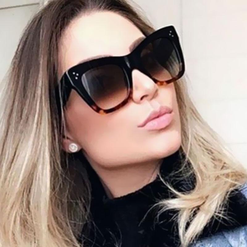 

New Arrival Women Brand Designer Leopard Top Quality Cateye Sunglasses Lady Flat Lens Fashion Sun Glasses Clear Sun Glasses