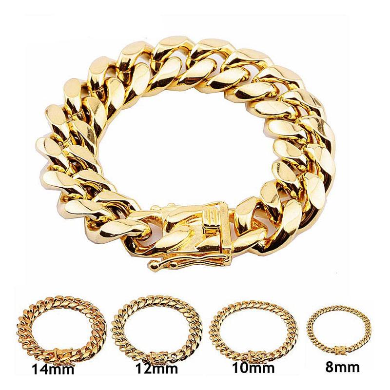 

Link, Chain 8/10/12/14/16/18mm 316L Stainless Steel Hip Hop Bracelets High Polish Miami Cuban Link Men Women Punk Curb Butterfly Clasp, Black