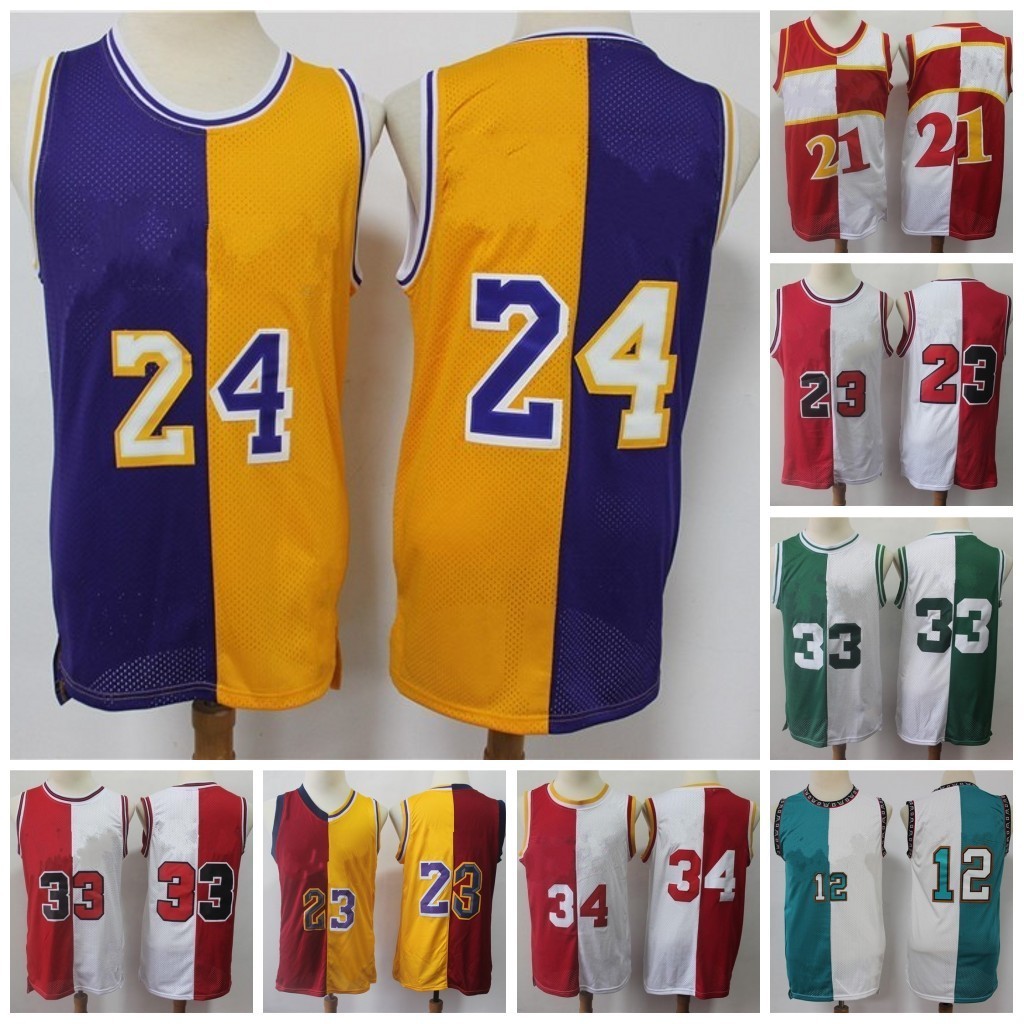 

Split Two Colors Basketball Jersey 33 Michael Pippen Olajuwon 24 23 Bibby Morant Iverson Carter, As