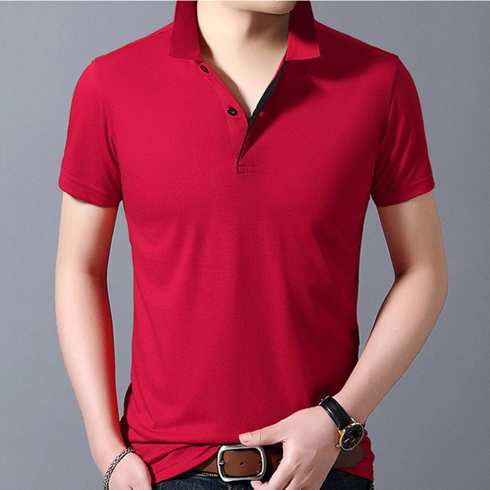 

Men's PoloShirt Basic Solid Color Cotton Turn-down Collar Men Fashion Short Sleeve Shirt Casual Shirt Sport Top Blouse kg-33, Black