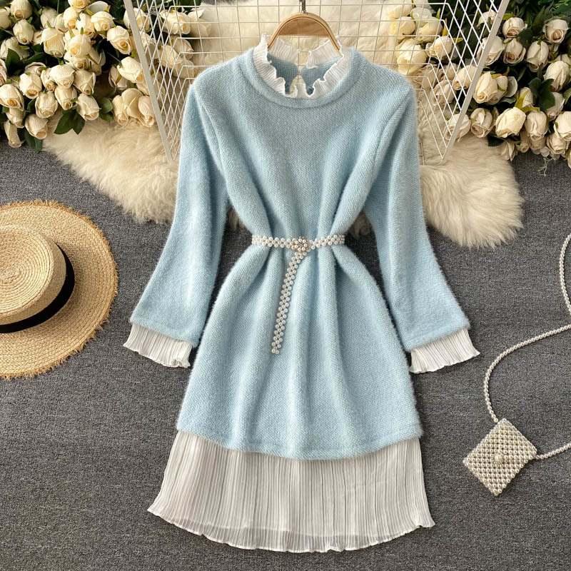

2021 New fashionable sweet feminine fashions solid tracks the line clothed winter streetwear short dress A4WP, Green