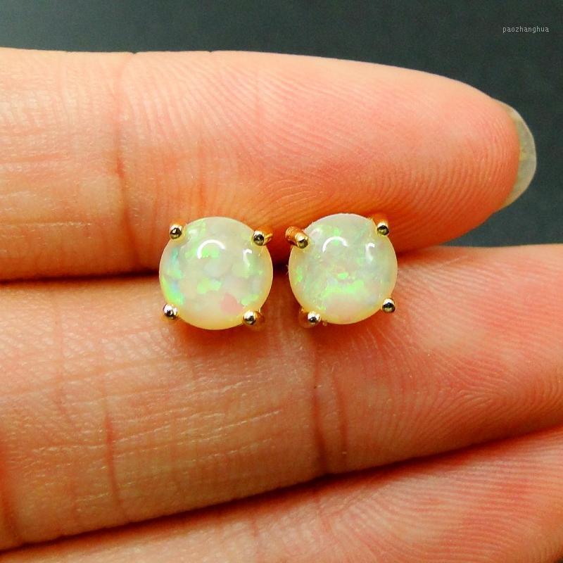 

Stud 100% 925 Sterling Silver White Lab Opal Earring Yellow Gold Women Earrings For Gift, Golden;silver
