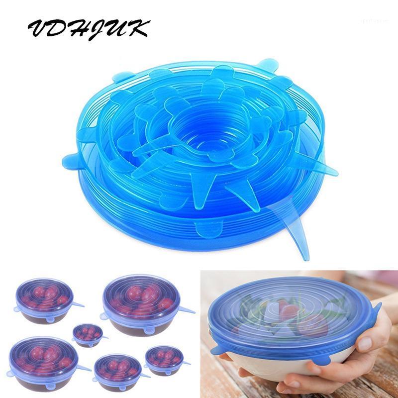 

Drop shipping 6Pcs/ Set Reusable Universal Silicone Saran Wrap Cover Lids Bowl Pot Stretch Kitchen Vacuum Seal Bowls1