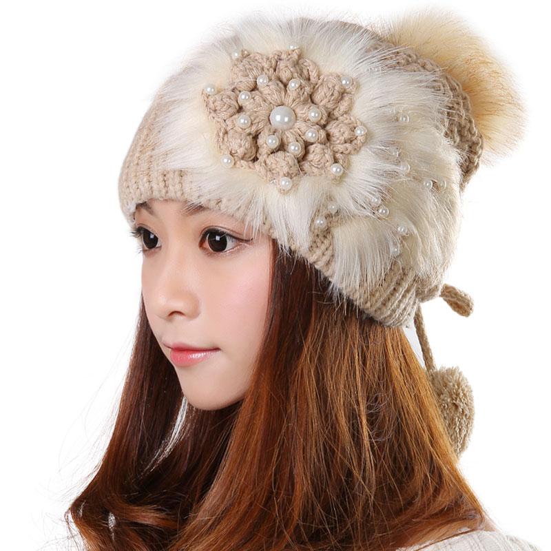 

Beanie/Skull Caps Nuevos Sombreros Coreanos Informales Para Mujeres Sombrero De Lana Con Bola Pelo Invierno,, White
