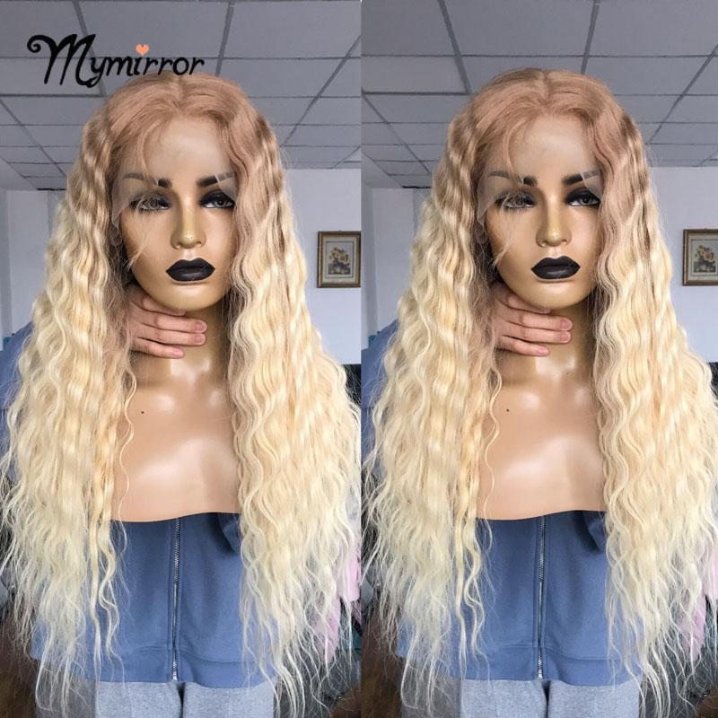 

MyMirror Curly Hair Ombre Blonde Lace Front Wig 13x6 Ear To Ear Lace Frontal Wig #613 Transparent Wigs 150% Hair Density, T12-613