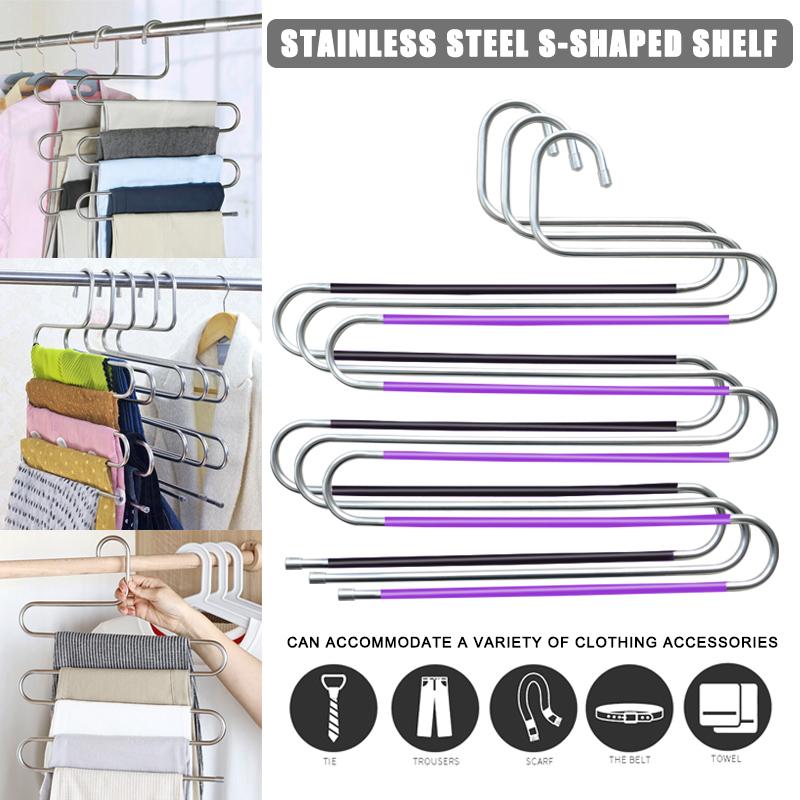 

Newly Multi Layers Pants Hangers S-Shape Closet Storage Space Saving for Trousers Home Room XSD88