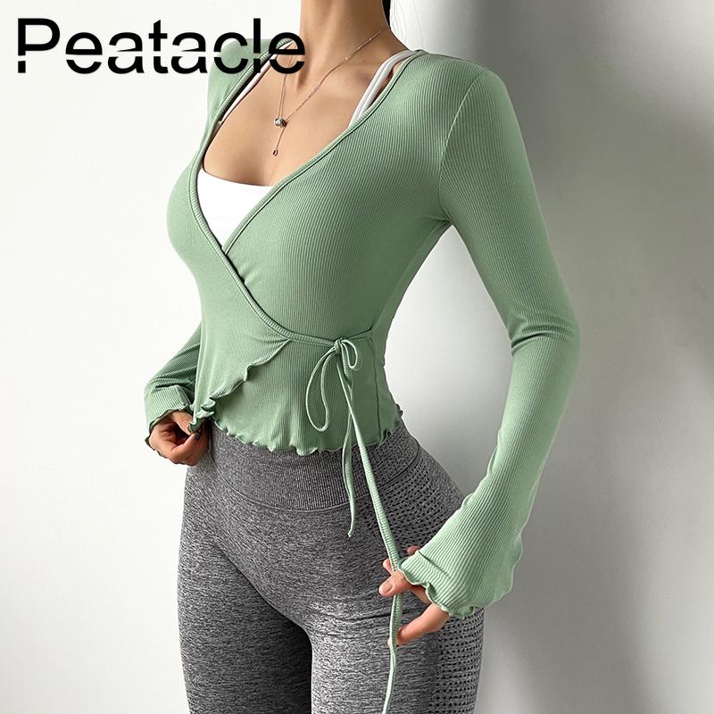 

Peatacle Yoga Clothes Women Long Sleeve Quick Dry Sports T-shirts Running Fitness Gym Top Workout Shirt, Black