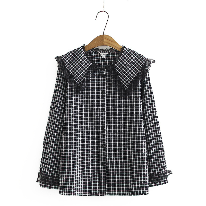 

Size Xl-4xl Plus Female Black Plaid Blouse Casual Ladies Retail To-line Tops Fj3c