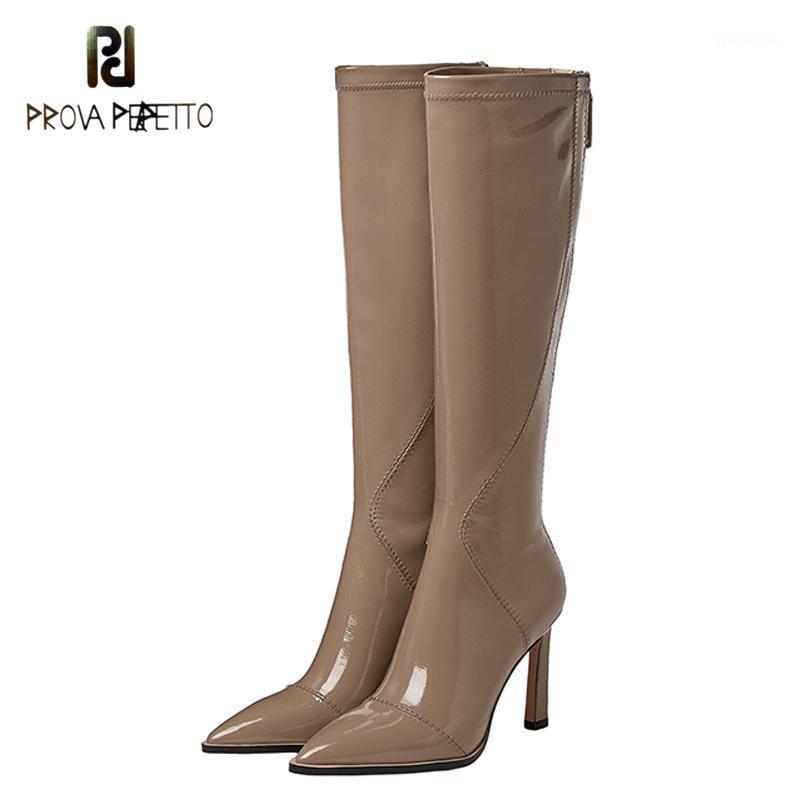 

Prova Perfetto Autumn Winter New Stiletto High Heels Back Zipper Mid-boots Fashion Color Matching Pointed Toe High Long Boots1, Camel short