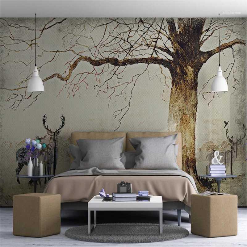 

Modern pastoral Elk tree scenery TV background livingroom wall custom large mural green wallpaper papel de parede para quarto1, As pic