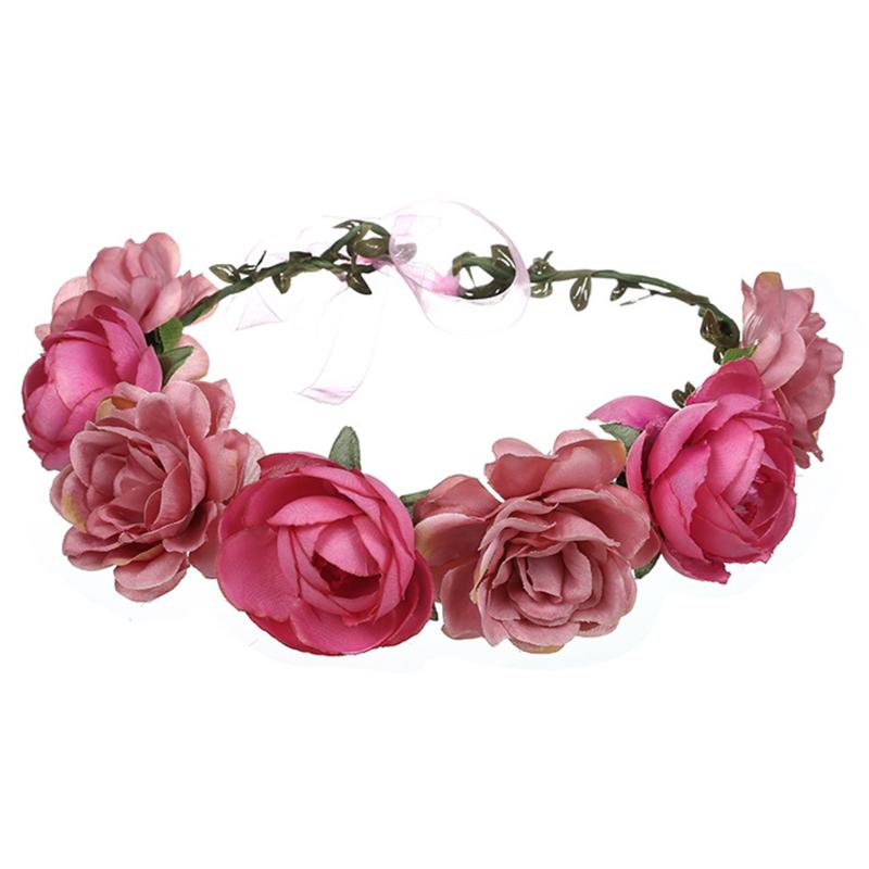

Sweet Elegant Adjustable Handmade Wreath Wedding Headband Cloth Garland Artifical Rose Flower Party Festival Bridal Headpiece