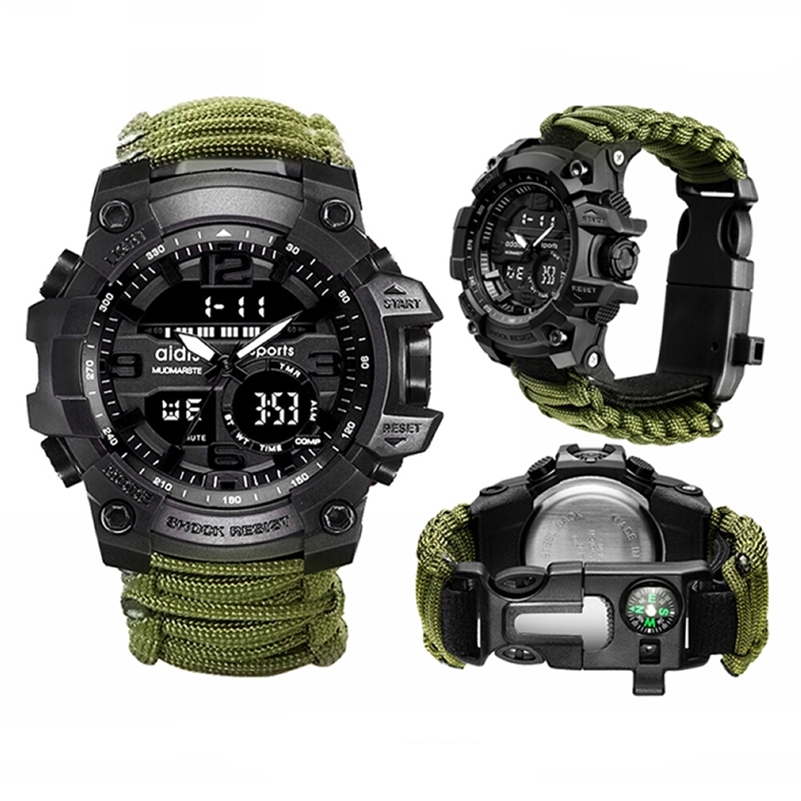 

Relogio Masculino Addies Military Watch Men with Compass whistle scraper Waterproof 30M Outdoor Men Sports G Style Shock Watch 201212, Army green
