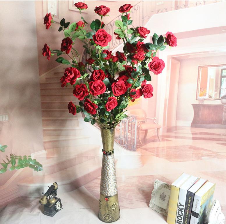 

New 120cm 9 heads roses artificial flower plants silk flowers for home wedding decoration, Burgundy