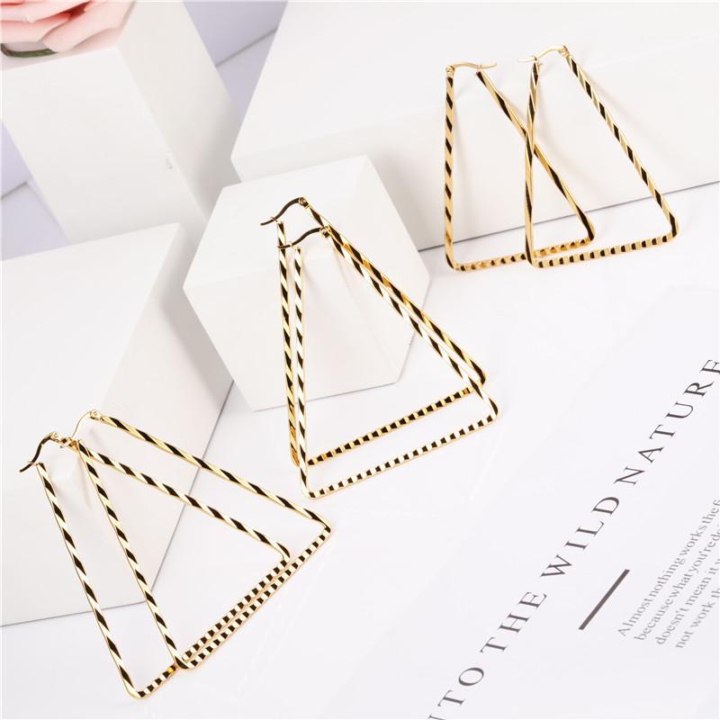 

OUFEI Triangle Hoop Earrings 2020 Fashion Jewelry Accessories Stainless Steel Earrings For Women Korean Set1