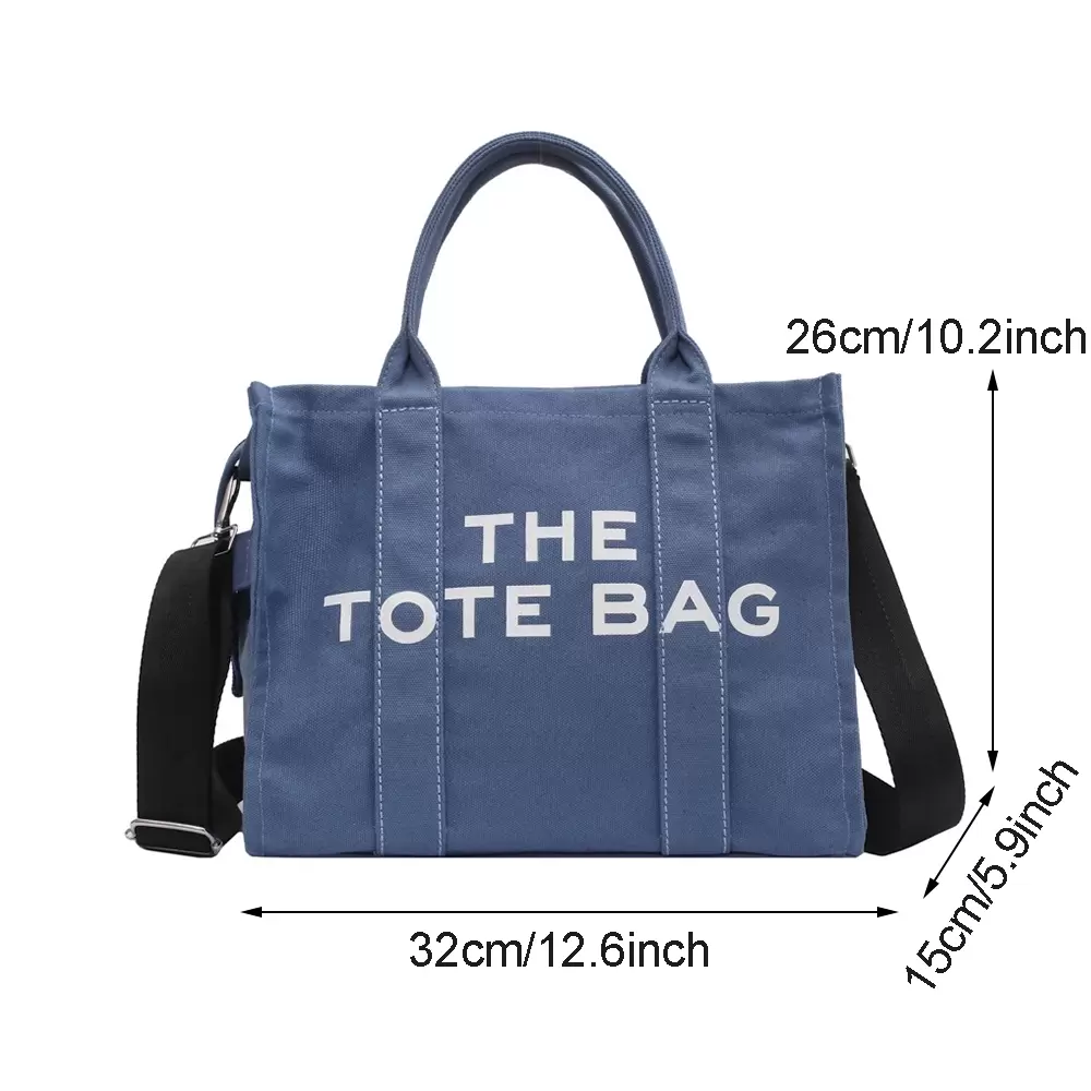

Women Shoulder Bags Canvas Large Tote Bag Cloth Shopper for Letter Printing Crossbody Handbag, Blue