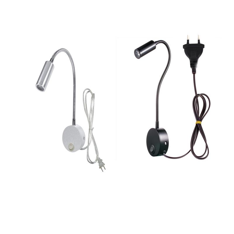 

Plug Wired Flexible LED Wall Lamp, 3W Gooseneck Wall Mount Sconce Reading Working Light with Switch and Cord for Indoor Bedroom