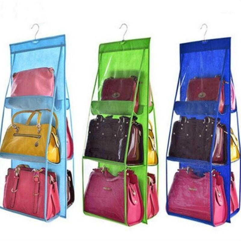 

6 Pocket Hanging Bag Organizer Dustproof Wardrobe Storage Bag Handbag Purse Tidy Closet Door Wall Sundries Pouch Rack Hangers1